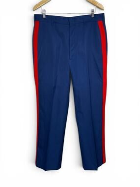 Navy Men's vintage marine military wool dress Trousers with Red Side Stripe 36L